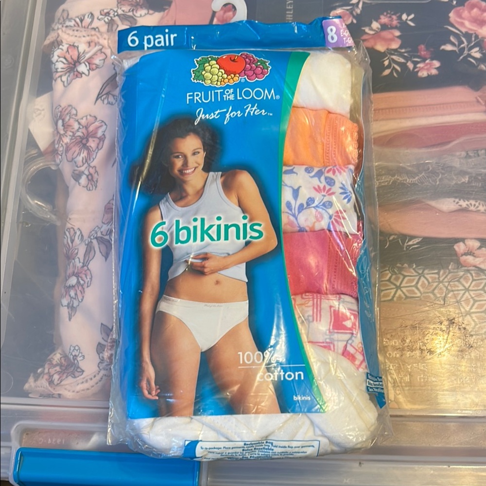 6 pair Sz 8 bikinis by Fruit of the Loom